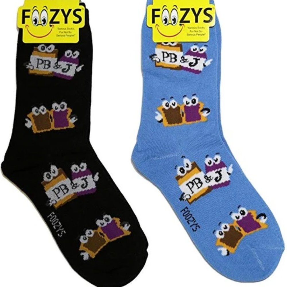Peanut Butter Jelly Sandwiches PBJ Time Food 2 Pairs Foozys Women's Socks 9-11